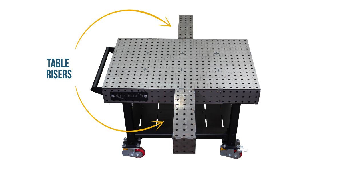welding table with risers for increased height and flexibility in welding projects