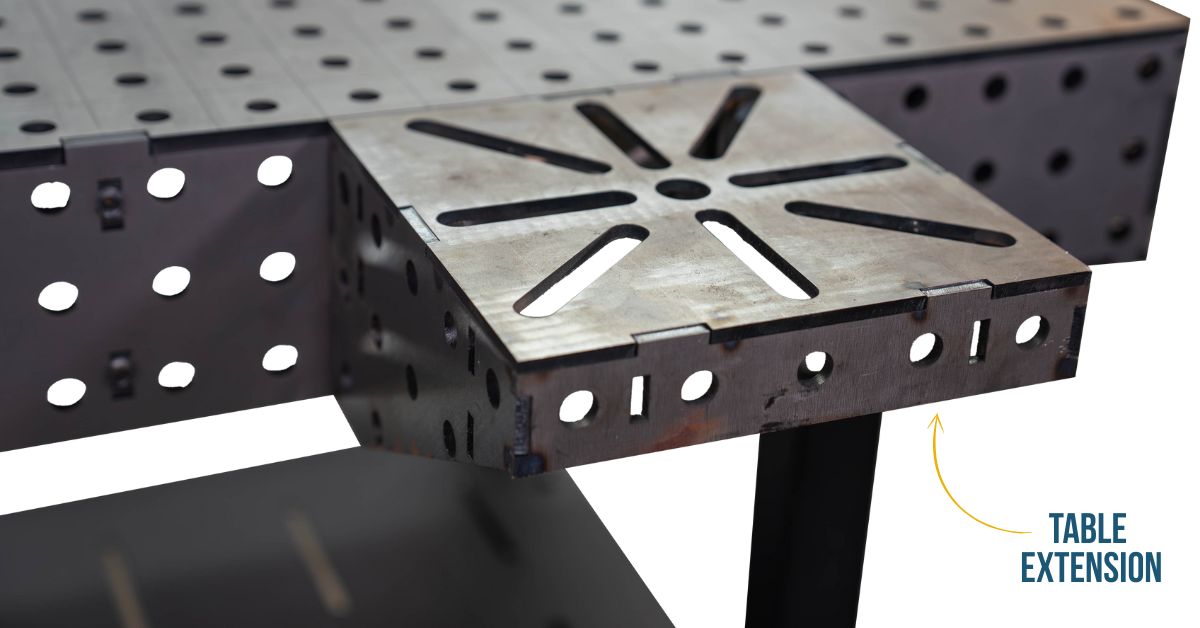 welding table with a steel table extension for increased worksurface and project flexibility